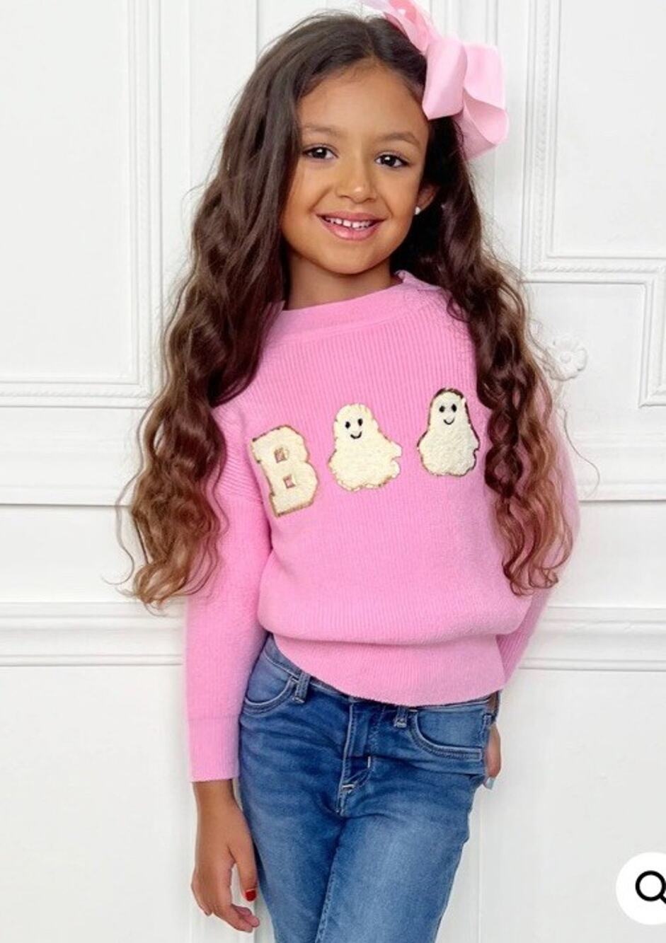 Mia Belle Girls Pink Boo Ghost Halloween Sweater Size 3T NWT $35